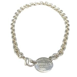 TIFFANY Co Necklace Choker to Oval Chain Silver Sterling